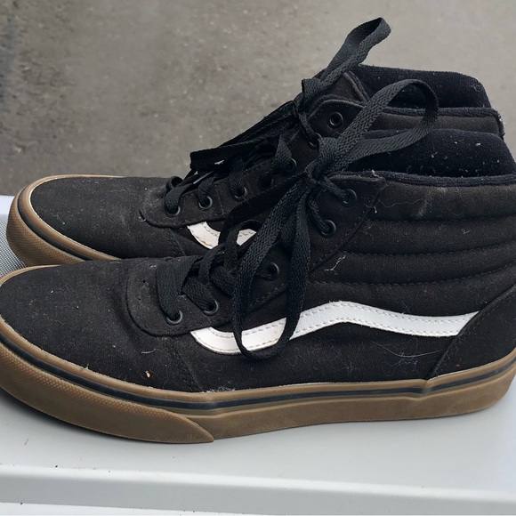 Vans Off the Wall High Top Shoes Youth Boy’s Black & White Canvas Sneakers Sz 5 - Picture 10 of 13